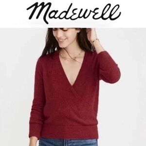 Madewell Wrap-Front Pullover Sweater in Coziest Yarn in Burgundy